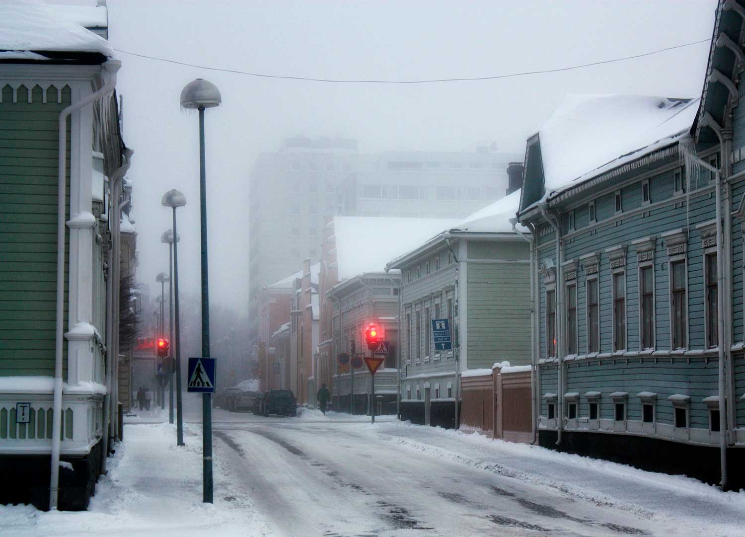 финляндия зимой маленький город дорога
